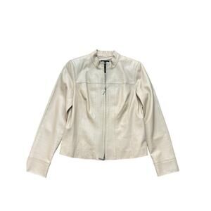 DD Collection Jacket Leather Full Zip Long Sleeves Cream Size 8